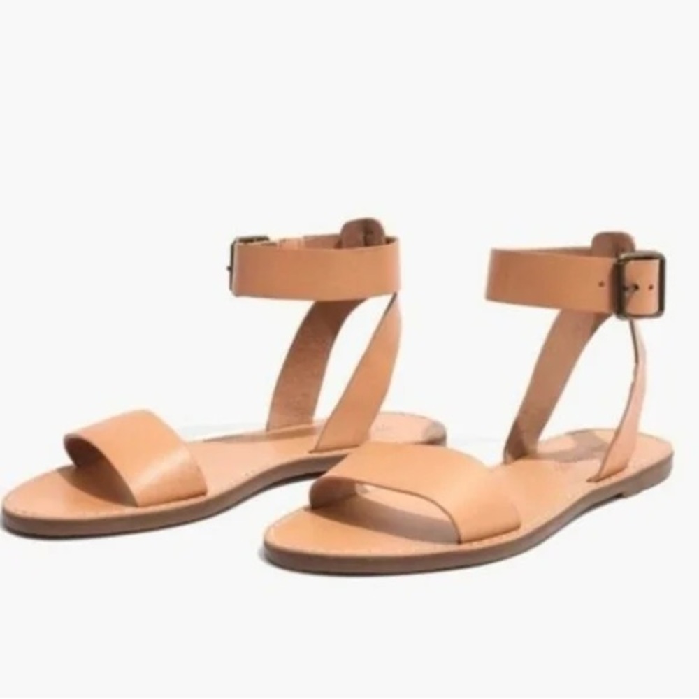 Madewell Tan Leather Boardwalk Ankle-Strap Flat Sandals